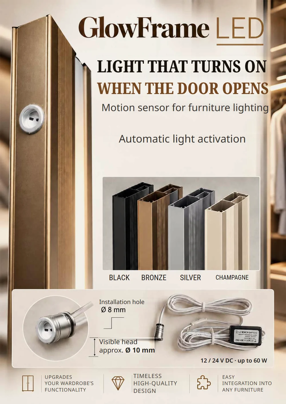 Motion sensor fitted in the GlowFrame profile