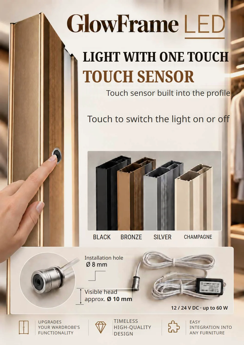 Touch sensor built into the GlowFrame profile