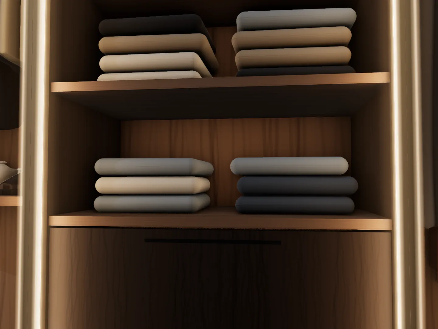 Shelves and drawers in the middle bay