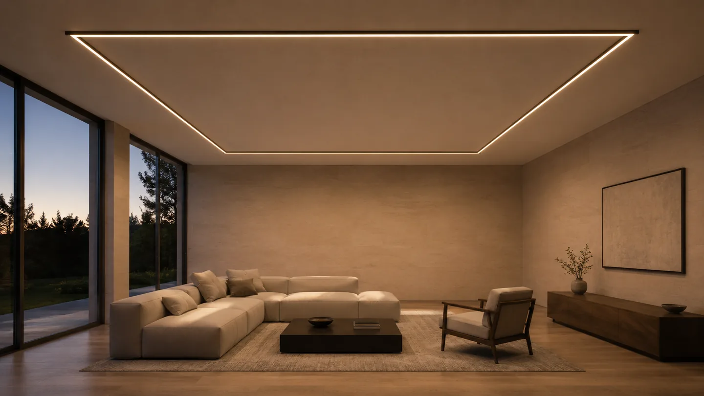 GlowFrame LED architectural linear lighting along walls and ceilings